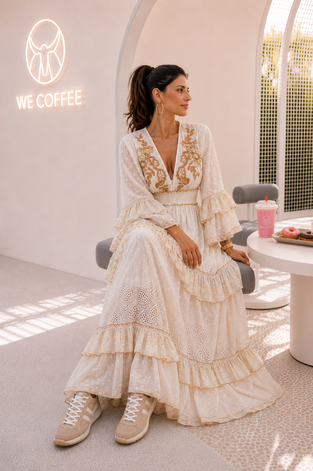 Vestido Longo Bordados Dourados