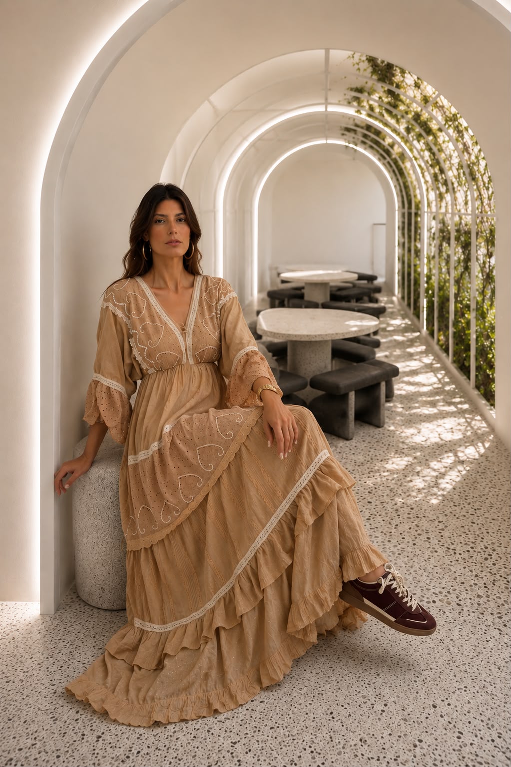 Vestido Longo Bordado Lesie | Bege