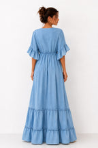 Vestido Jeans Longo Bordado | Azul